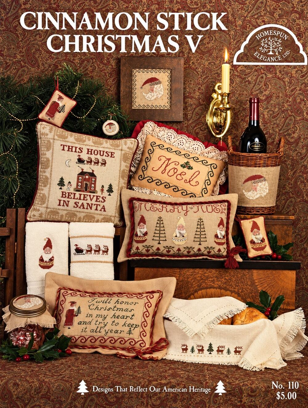 Homespun Elegance Cinnamon Stick Christmas V Cross Stitch Chart 6 Designs